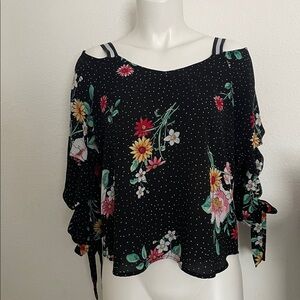 OLM Floral Black Women's Blouse with Polka Dots